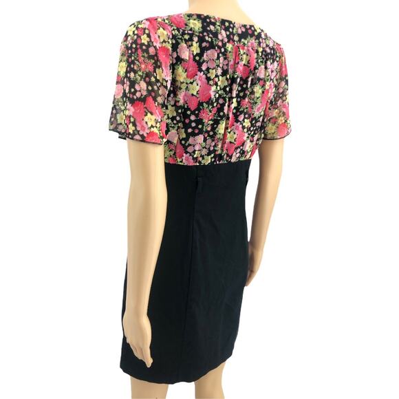 Love Tease SMALL Y2K Black Pink Floral Babydoll Empire Bodycon Sheath Mini Dress - Picture 4 of 5